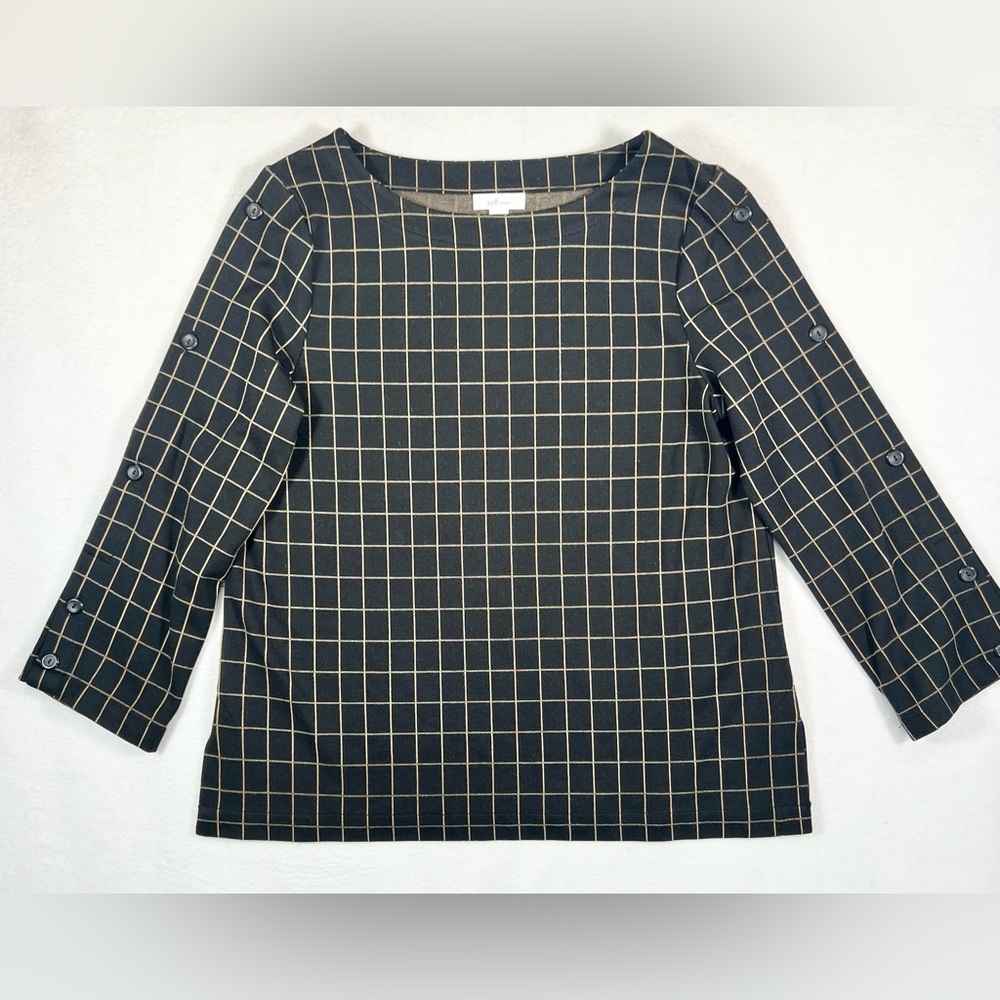 J. JILL Ponte Petites Window Pane Plaid 3/4 Sleeve Minimalist Tunic Top Size SP